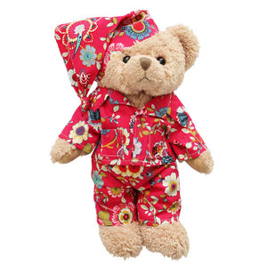 Teddy Bear With Hot Pink Floral Pyjamas And Nightcap